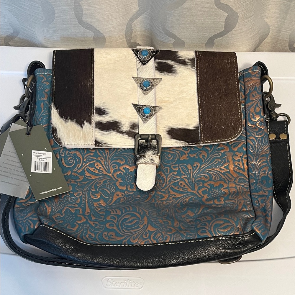 NWT Myra Blue Rose‎ Leather and Hairon Bag